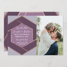 Convite Violet Lilac Purple Rosa Dourada Hexagágono