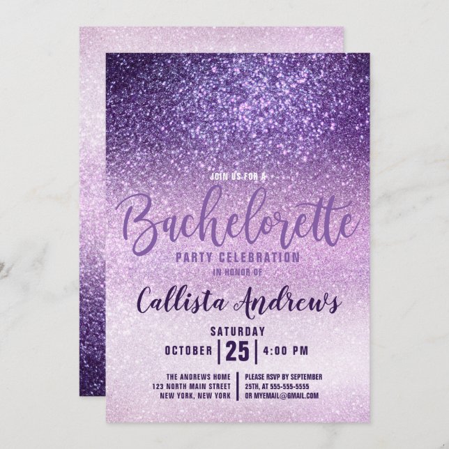 Convite Violet Lilac Roxo - Bachelorette (Frente/Verso)