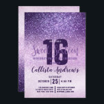 Convite Violet Lilac Roxo Triple Glitter Ombre Sweet 16<br><div class="desc">Este convite de aniversário feminino, moderno e brilhante de dezesseis é perfeito para o dia especial da sua filha adolescente. Ele apresenta um violeta roxo imprimido em púrpura lilac em gradiente ombre brilhante roxo pastel roxo. É chique, elegante, bonito, única e legal; todas as qualidades que sua filha desejará para...</div>