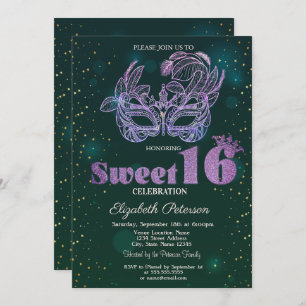Convite Violet Masque Green Sweet 16