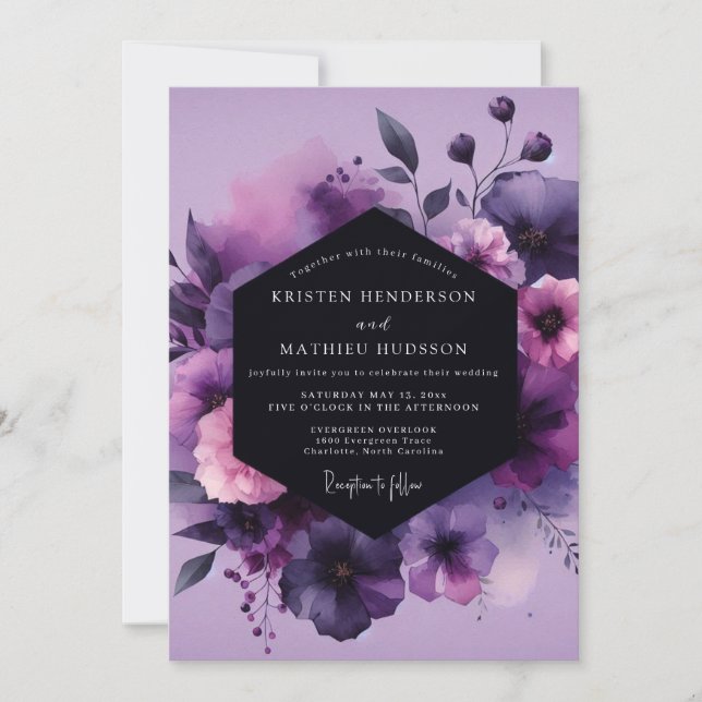 Convite Violet Moody Anemone Wedding (Frente)