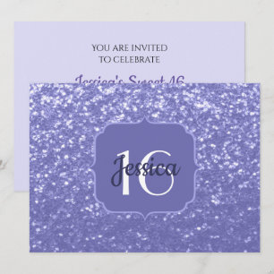 Convite Violet peri glitter sparkle Sweet 16 Monograma