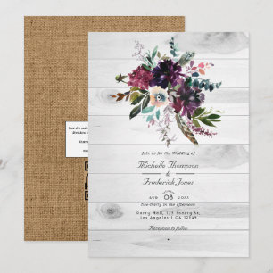 Convite Violet Plum Floral Rústico Código QR Casamento Boê