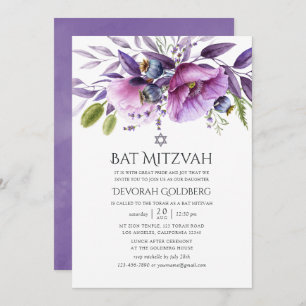 Convite Violet Poppy Floral Bat Mitzvah