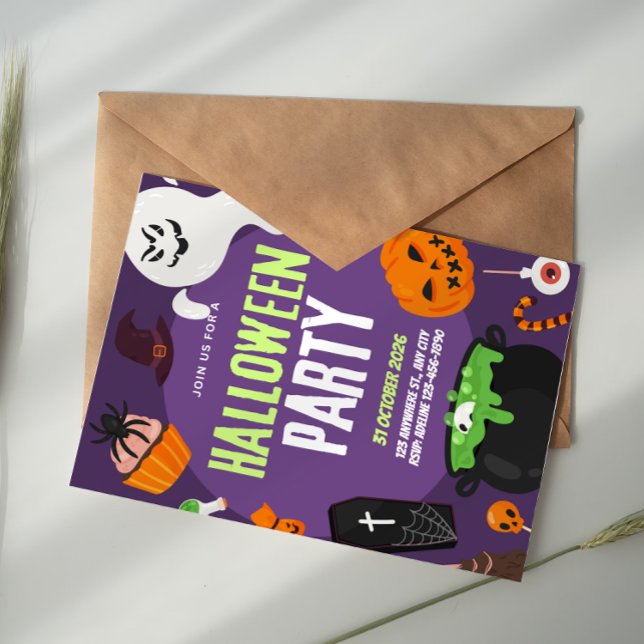 Convite Violet Pumpkin Boo Cute Halloween Party Invitation (Criador carregado)