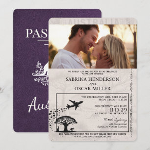 Convite Violet Purple Austrália Passaporte Casamento