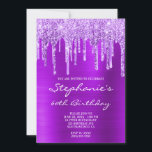 Convite Violet Purple Glitter and Foil Drip 60th Birthday<br><div class="desc">Crie seu próprio convite para comemoração de aniversário de marco de na moda. Brilhante púrpura esbranquiçada e pálido e gotas de folhas decorativas emparelhadas com um gráfico violeta violeta violeta violeta púrpura esfregado de metal. As faíscas de luxo,  a brilha e a folha são criadas com gráficos digitais.</div>