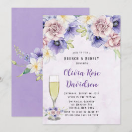 Convite Violet Purple Watercolor Florals Brunch & Bubble