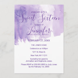 Convite Violet Purple Watercolor Splash Sweet 16