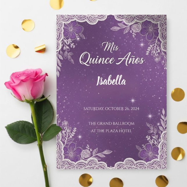 Convite Violet Quinceañera Invitations, Elegant (Criador carregado)