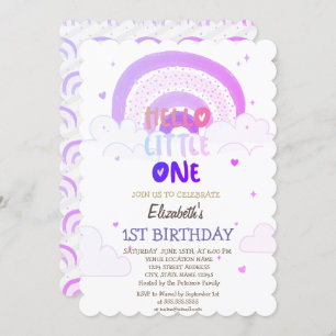 Convite Violet Rainbow Clouds Olá Pequeno Aniversário