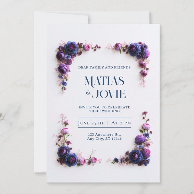 Convite Violet Rose Quadro de Casamento (Frente)