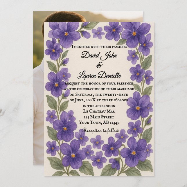 Convite Violet Veil Photo Wedding Invitation (Frente/Verso)