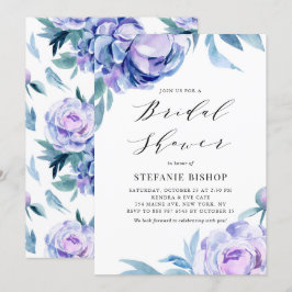 Convite Violet Watercolor Peonies Floral Chá de panela