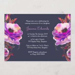 Convite Violet Watercolor Poppies Naming Ceremony Invite