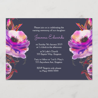 Convite Violet Watercolor Poppies Naming Ceremony Invite