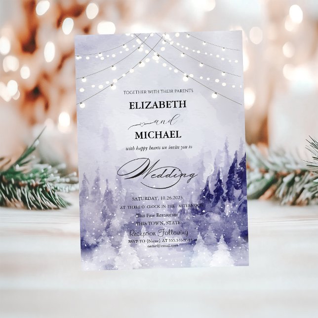 Convite Violet Winter Landscape Snow Script (Criador carregado)