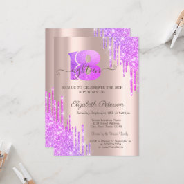 Convite Violeta Brilho Gotejante Rosa Dourado 18º Aniversá
