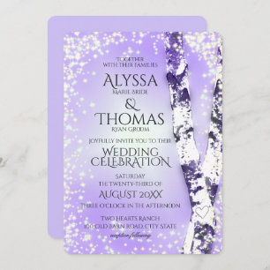 Convite Violeta de Casamento de Birch Sparkle