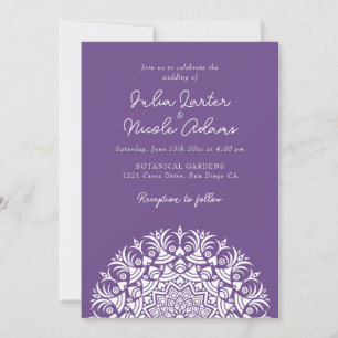 Convite Violeta Empoeirada Roxo Abstrato Mandala Casamento