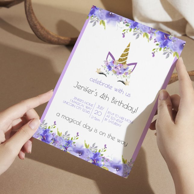 Convite Violeta Fresca | Decoração de Festa de Aniversário (Criador carregado)
