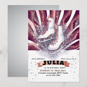 Convite violeta roxa prateada brilhante skates de gelo