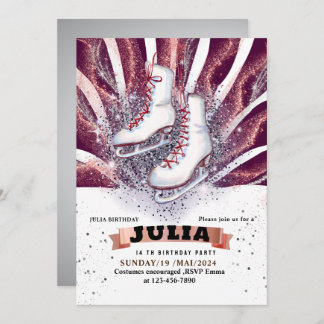 Convite violeta roxa prateada brilhante skates de gelo