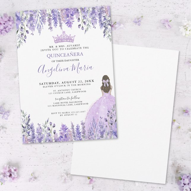 Convite Violeta Roxa Sparkle Tiara Floral Quinceañera (Purple Violet Sparkle Tiara Floral Quinceañera Invitation)