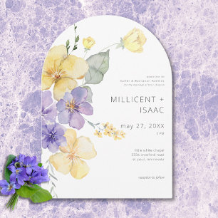 Convite Violetas Florais Modernas Roxas e Amarelas para Ca