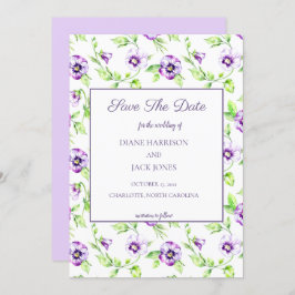 Convite Violetas Púrpuras de Aquarela Salvar a Data