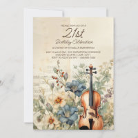Violino Antigo Flores Azul Empoeirado Aniversário
