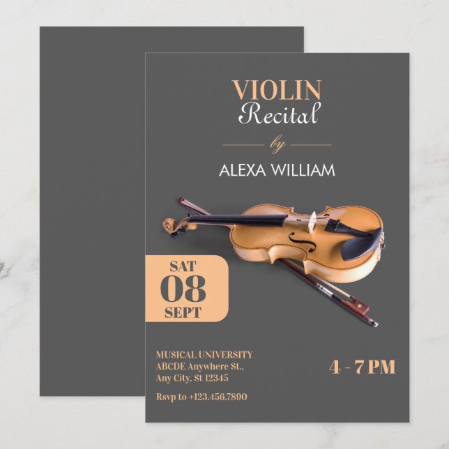 Convite Violino minimalista moderno (Frente/Verso)