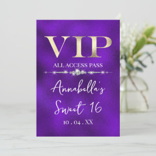 Convite VIP Dourado brilhante em roxo