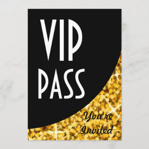 Convite "VIP Pass" curva preta "Glitz Gold"