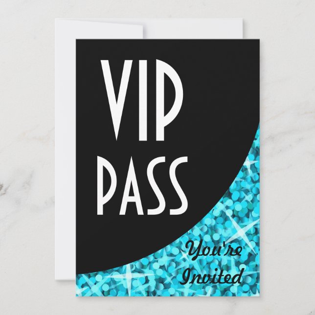 Convite "VIP Pass" de curva azul Glitz (Frente)