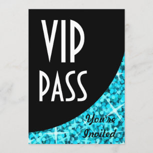 Convite "VIP Pass" de curva azul Glitz