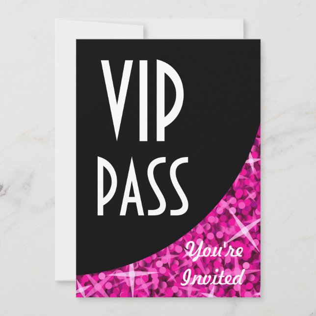 Convite "VIP Pass" de curva preta cor-de-rosa (Frente)
