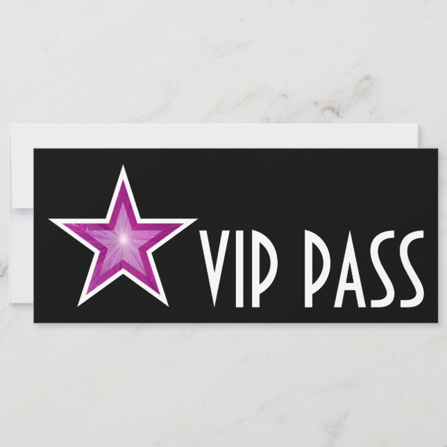 Convite 'VIP PASS' de estrela rosa longo (Frente)
