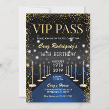 VIP Pass Hollywood Blue Red Carpet Birday