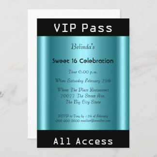 Convite VIP pass Sweet 16 Festa de aniversário Black Teal