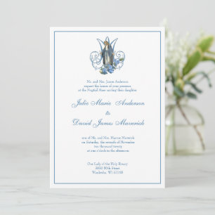 Convite Virgem Católica Mary Blue Floral Weding