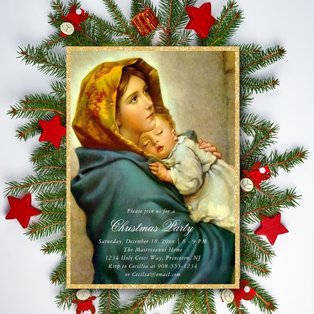 Convite Virgem Maria e Jesus Festa Religiosa de Natal (Religious Christmas party invitation perfect for family and church parties.)