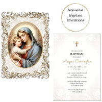Virgem & Menino Quadro Ornato Dourado Batismo Cató