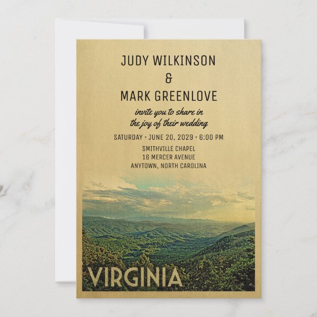 Convite Virginia Wedding Invitation Vintage Mountain Colin (Frente)