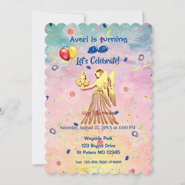 Convite Virgo (23 de agosto - 22 de setembro) Aniversário (Frente)