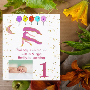 Convite Virgo Primeiro Aniversário Dourado, Balões e Fot