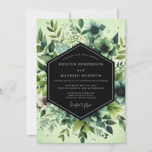 Convite Viridian Painted Flora Wedding (Frente)