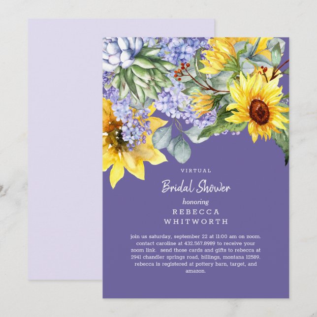 Convite Virtual Bridal Lilac & Sunflower (Frente/Verso)