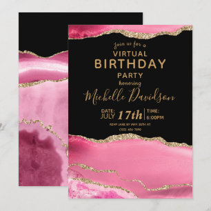 Convite Virtual de Aniversário Rosa e Dourado par