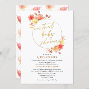 Convite Virtual de Watercolor de Script Dourado Floral Ele